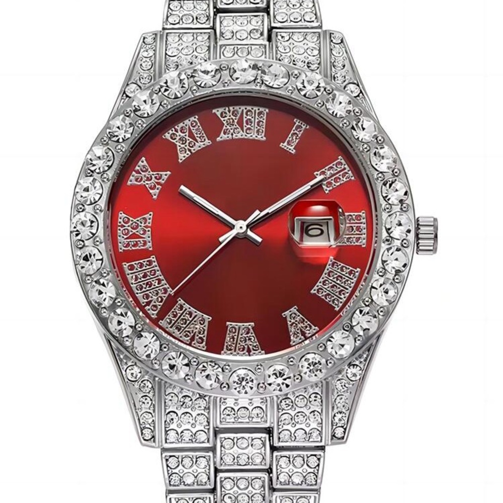 Luxury Hip Hop Silver w/Red Face Men Watch